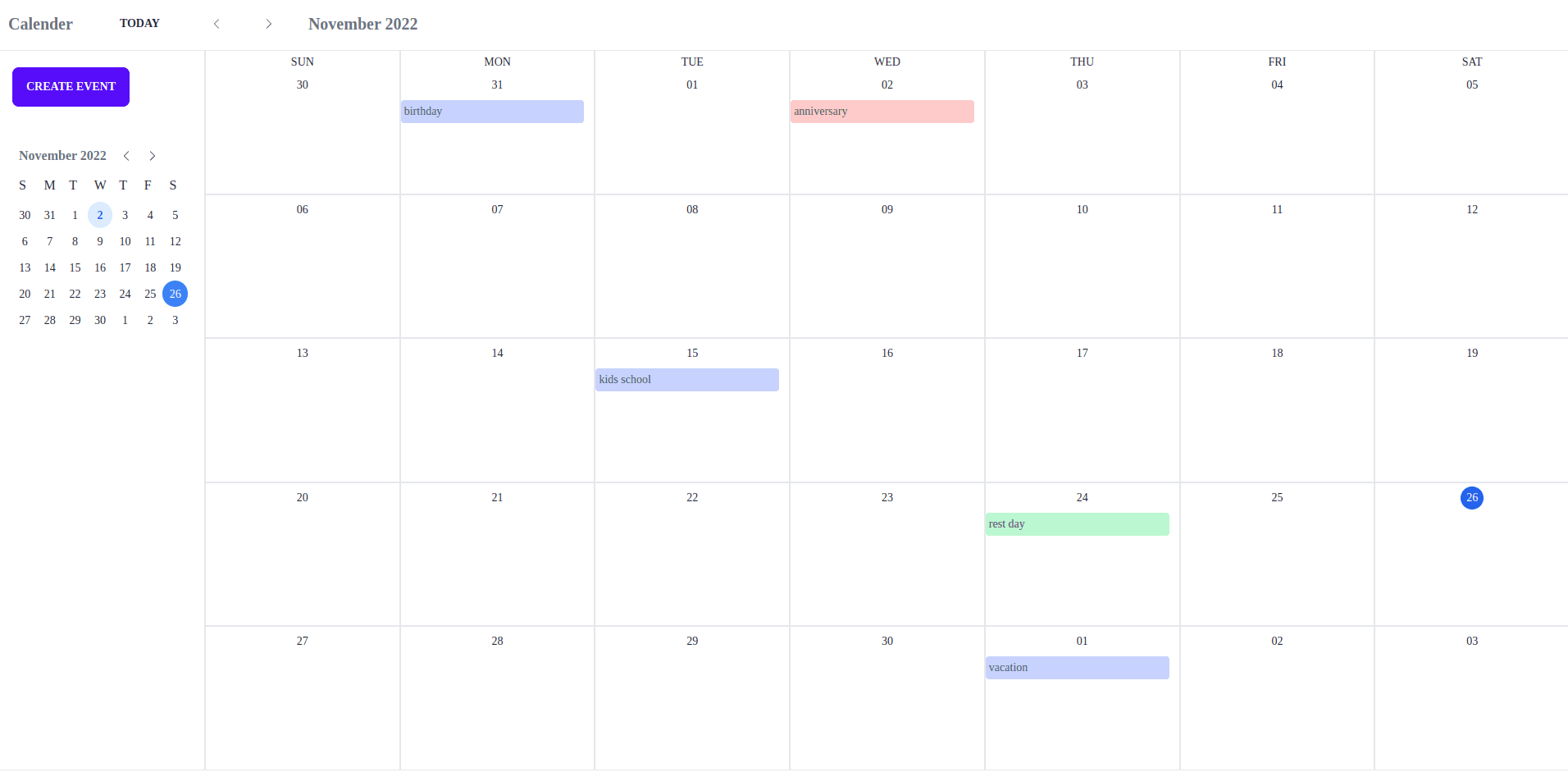 React Calender